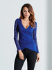Sexy V Neck Lace Patchwork Fold Side Zipper Blouse For Women
