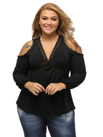 Sexy V Neck Off Shoulder Lace Patchwork Blouse For Women