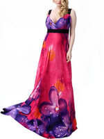 Sexy V Neck Water Drops Floral Printed Patchwork Maxi Dress