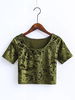 Sexy Velvet O-neck Short Sleeve Crop Tops For Women