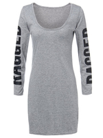 Sexy Women Backless Letter Printed Long Sleeve Low Collar Bodycon Pencil Dress