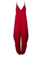 Sexy Women Backless Strap Solid V-neck Wide Leg Jumpsuits