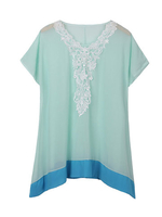 Sexy Women Crochet Patchwork Short Sleeve Beach Chiffon Dress