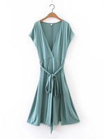 Sexy Women Deep V-Neck Irregular Hem Split Dresses