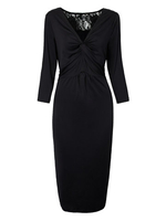 Sexy Women Deep V Neck Long Sleeve Solid Bodycon Dress