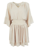 Sexy Women Elastic Waist Solid V Neck Half Sleeve Pleated Dress