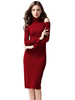 Sexy Women Elegant High Collar Off Shoulder Long Sleeve Slim Dress