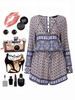 Sexy Women Floral Printed Bandage V-Neck Long Sleeve Jumpsuit