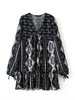 Sexy Women Floral Printed Long Sleeve V-Neck Spring Mini Dresses