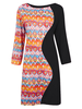 Sexy Women Half Sleeve Geometric Printed Bodycon Patchwork Dress
