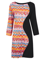 Sexy Women Half Sleeve Geometric Printed Bodycon Patchwork Dress