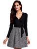 Sexy Women High Waist Long Sleeve Patchwork Belt Dress