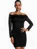 Sexy Women Lace Hollow Long Sleeve Off Shoulder Mini Dresses