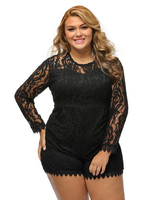Sexy Women Lace Hollow Out Patchwork Long Sleeve Jumpsuit