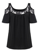 Sexy Women Lace Patchwork Off Shoulder T-Shirt