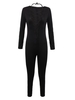 Sexy Women Lace Up Long Sleeve Deep V-neck Black Jumpsuit