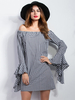 Sexy Women Long Sleeve Off Shoulder Plaid Mini Dresses