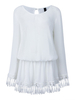 Sexy Women Long Sleeve Tassel Bohemian Chiffon Beach Mini Dress
