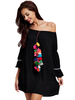 Sexy Women Off Shoulder Color Ball Long Sleeve Mini Dress