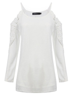 Sexy Women Off Shoulder Crochet Hollow Patchwork Cotton T-shirt