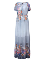 Sexy Women Off Shoulder Floral Beach Chiffon Maxi Dress