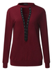 Sexy Women Plunge Deep V-Neck Lace Up Long Sleeve T-shirts