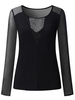 Sexy Women Plunge Deep V-Neck Mesh Long Sleeve T-shirts