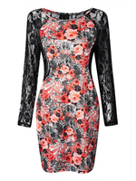 Sexy Women Plus Size Flowers Leopard Lace Patchwork Dress