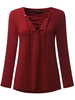 Sexy Women Plus Size Solid V-Neck Bandage Long Sleeve Tops