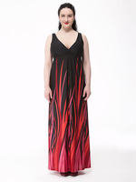 Sexy Women Printed Strap V-Neck Maxi Dress
