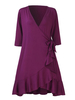 Sexy Women Pure Color Ruffles Deep V Neck Half Sleeve Dress