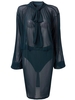 Sexy Women Ruffles Mesh Long Sleeve High Collar Bodycon Dress