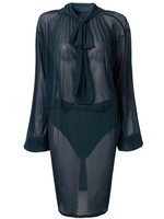 Sexy Women Ruffles Mesh Long Sleeve High Collar Bodycon Dress
