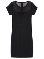 Sexy Women Short Sleeve Mesh Patchwork Zipper Sheath Pencil Dress