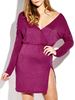 Sexy Women Side Split Zipper Ruffles Long Sleeve V-neck Solid Dress