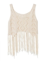 Sexy Women Sleeveless O Neck Hollow Tassels Knitted Tank Tops