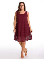 Sexy Women Sleeveless Solid Lace Crochet Hollow Party Dress