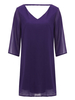Sexy Women Solid Backless 3/4 Sleeve Deep V Neck Party Chiffon Mini Dress