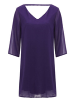 Sexy Women Solid Backless 3/4 Sleeve Deep V Neck Party Chiffon Mini Dress