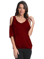 Sexy Women Solid Off Shoulder V-Neck Pullover Blouse