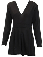 Sexy Women Solid Pleated Deep V-Neck Chiffon Party Mini Jumpsuit