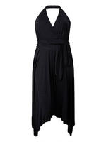 Sexy Women Solid Strap V Neck Backless Halter Irregular Hem Dress