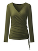 Sexy Women Solid V-Neck Side Bandage Ruffled Blouse