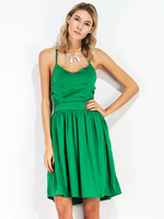 Sexy Women Spaghetti Strap Backless Pure Color Sexy Mini Dresses