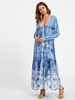 Sexy Women Tassel V Neck Long Sleeve Print Dresses
