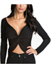 Sexy Women V Neck Long Sleeve Chest Fold Crop Top T-Shirt