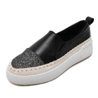 Shiny Color Blocking Flat Stitching Slip On Loafers For Women