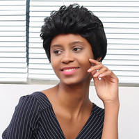 Short Black Curly Wig Afro African American Wigs for Black Women Synthetic Hair 26CM