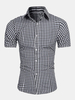 Short Sleeve Checked Bussiness Casual Plaid Cotton Dress Shirt for Men
