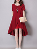 Short Sleeve Fake Two Pieces High Low Women Vintage Dress
